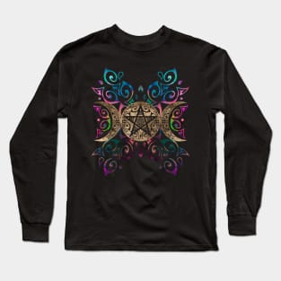 Triple Moon Goddess pentagram ornament Long Sleeve T-Shirt